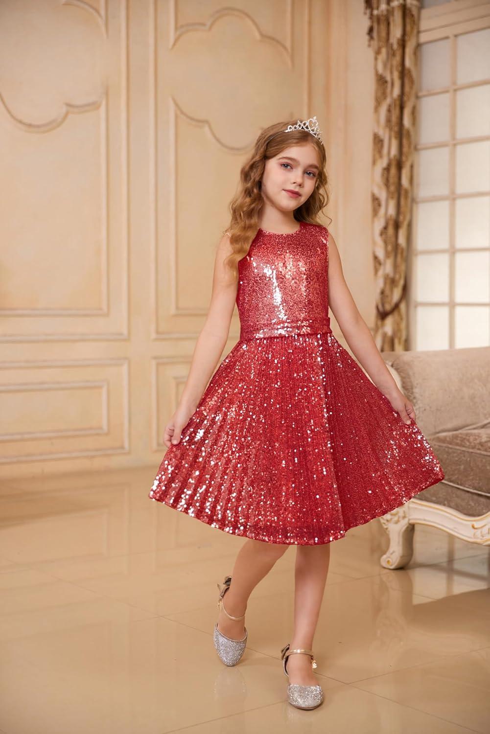 imageGRACE KARIN Girls Sequin Dress Sleeveless Prom Party Formal Graduations Fancy Tween Girls Dresses Size 512Red