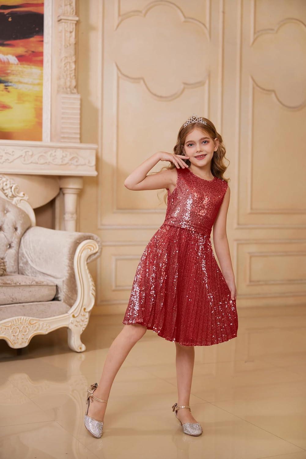 imageGRACE KARIN Girls Sequin Dress Sleeveless Prom Party Formal Graduations Fancy Tween Girls Dresses Size 512Red