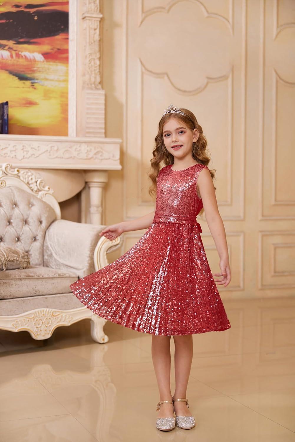 imageGRACE KARIN Girls Sequin Dress Sleeveless Prom Party Formal Graduations Fancy Tween Girls Dresses Size 512Red