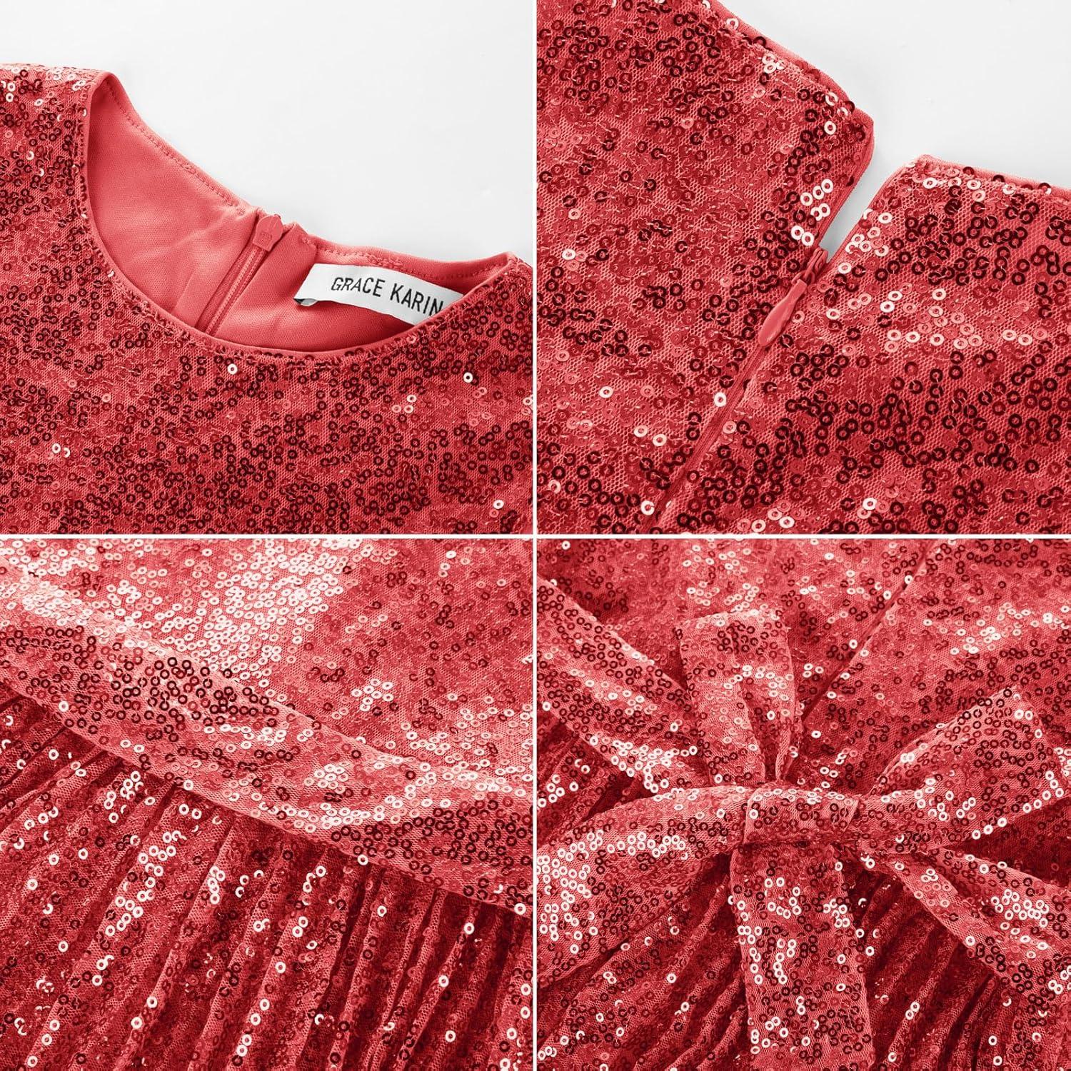 imageGRACE KARIN Girls Sequin Dress Sleeveless Prom Party Formal Graduations Fancy Tween Girls Dresses Size 512Red