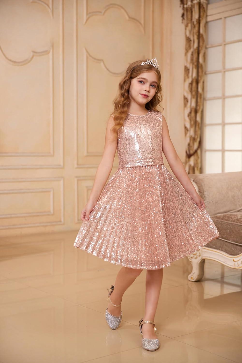 imageGRACE KARIN Girls Sequin Dress Sleeveless Prom Party Formal Graduations Fancy Tween Girls Dresses Size 512Rose Golden