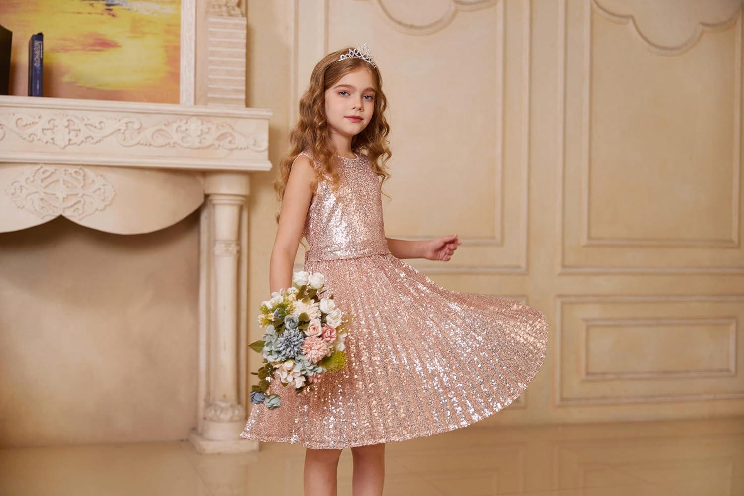 imageGRACE KARIN Girls Sequin Dress Sleeveless Prom Party Formal Graduations Fancy Tween Girls Dresses Size 512Rose Golden