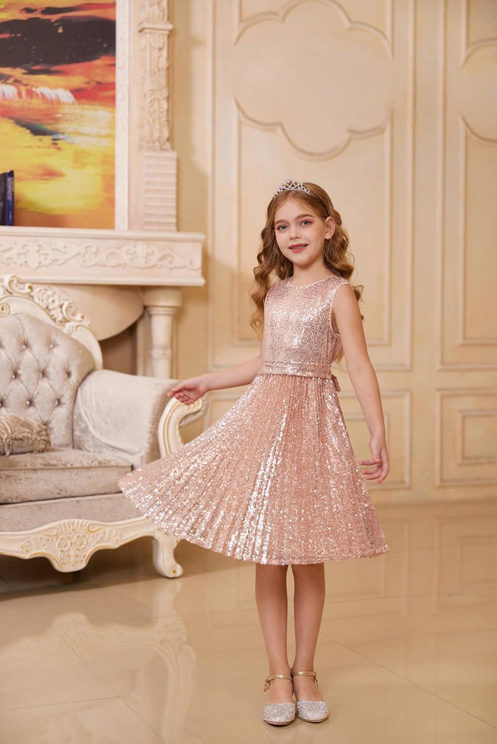 imageGRACE KARIN Girls Sequin Dress Sleeveless Prom Party Formal Graduations Fancy Tween Girls Dresses Size 512Rose Golden