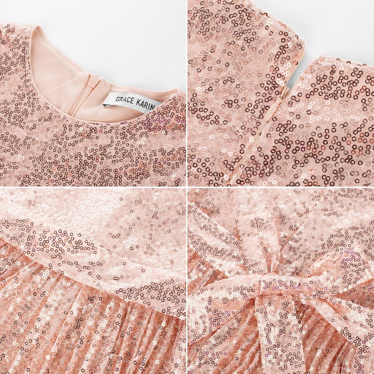 imageGRACE KARIN Girls Sequin Dress Sleeveless Prom Party Formal Graduations Fancy Tween Girls Dresses Size 512Rose Golden