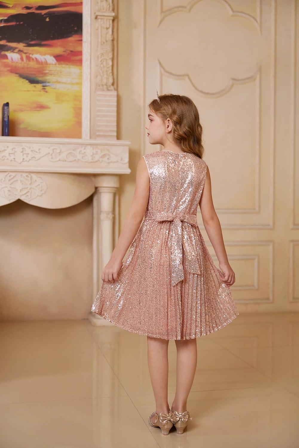 imageGRACE KARIN Girls Sequin Dress Sleeveless Prom Party Formal Graduations Fancy Tween Girls Dresses Size 512Rose Golden