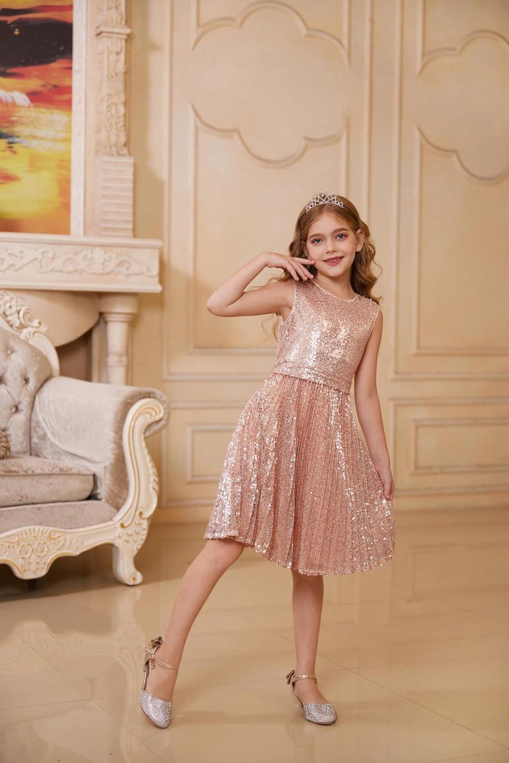 imageGRACE KARIN Girls Sequin Dress Sleeveless Prom Party Formal Graduations Fancy Tween Girls Dresses Size 512Rose Golden
