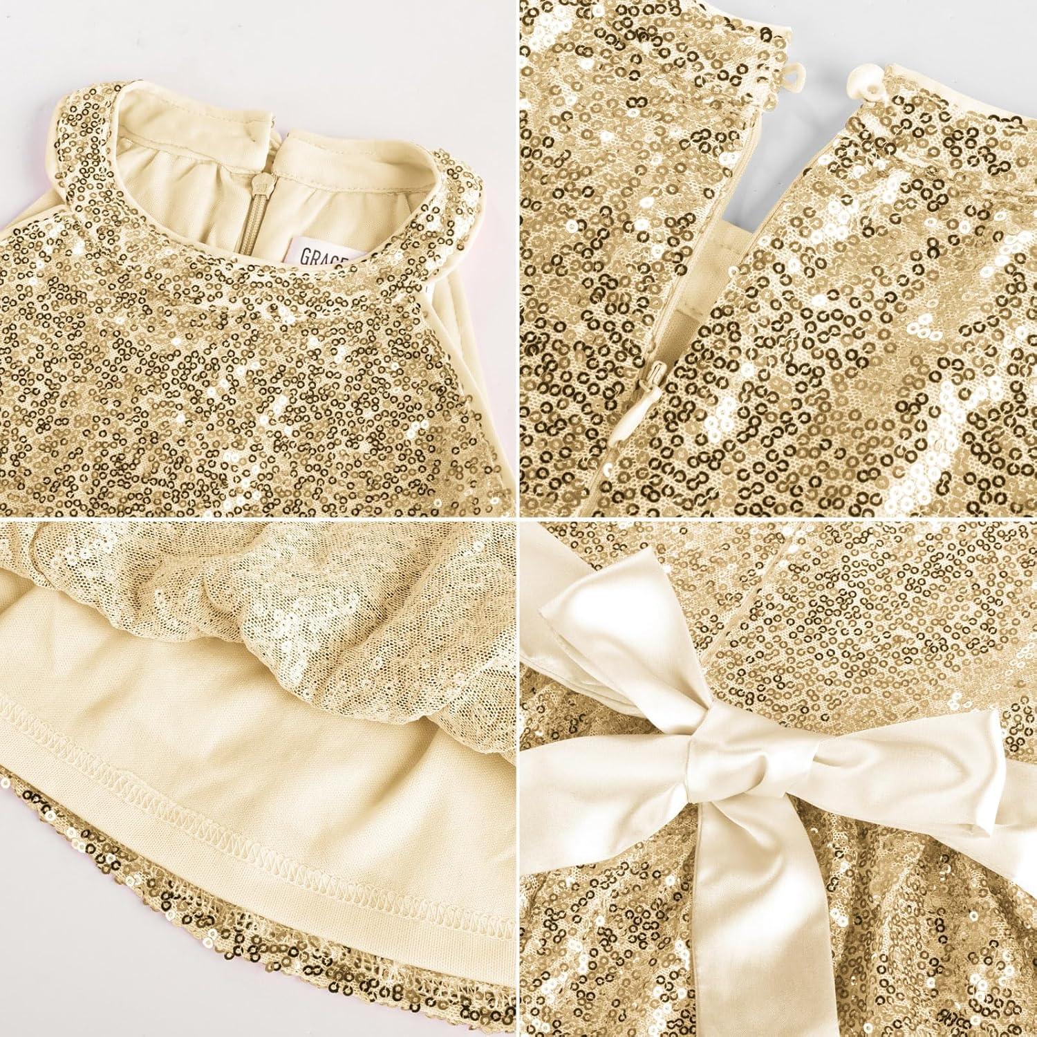 imageGRACE KARIN Girls Sequin Party Dress Kids Sparkly Formal Birthday Teen Special Occasion Fancy Pageant Dresses Size 614Gold