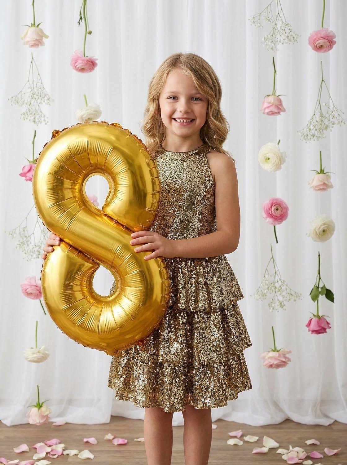 imageGRACE KARIN Girls Sequin Party Dress Kids Sparkly Formal Birthday Teen Special Occasion Fancy Pageant Dresses Size 614Gold Black