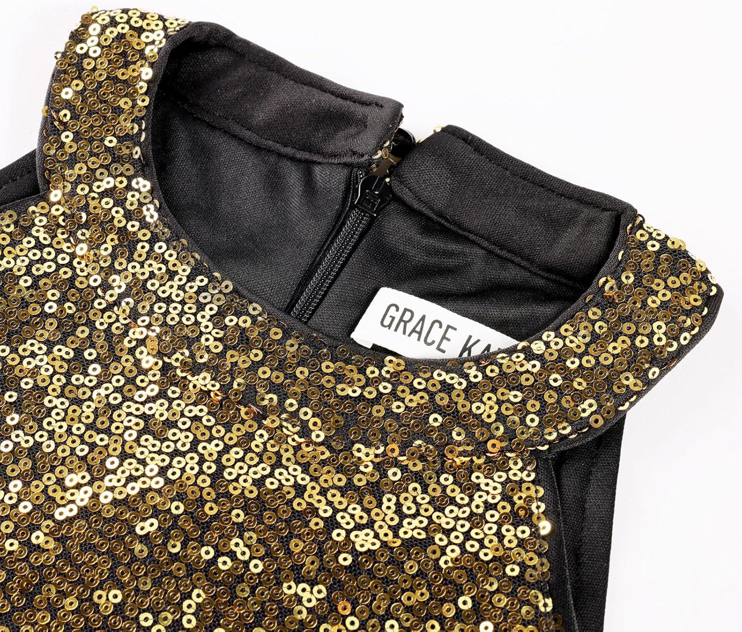 imageGRACE KARIN Girls Sequin Party Dress Kids Sparkly Formal Birthday Teen Special Occasion Fancy Pageant Dresses Size 614Gold Black