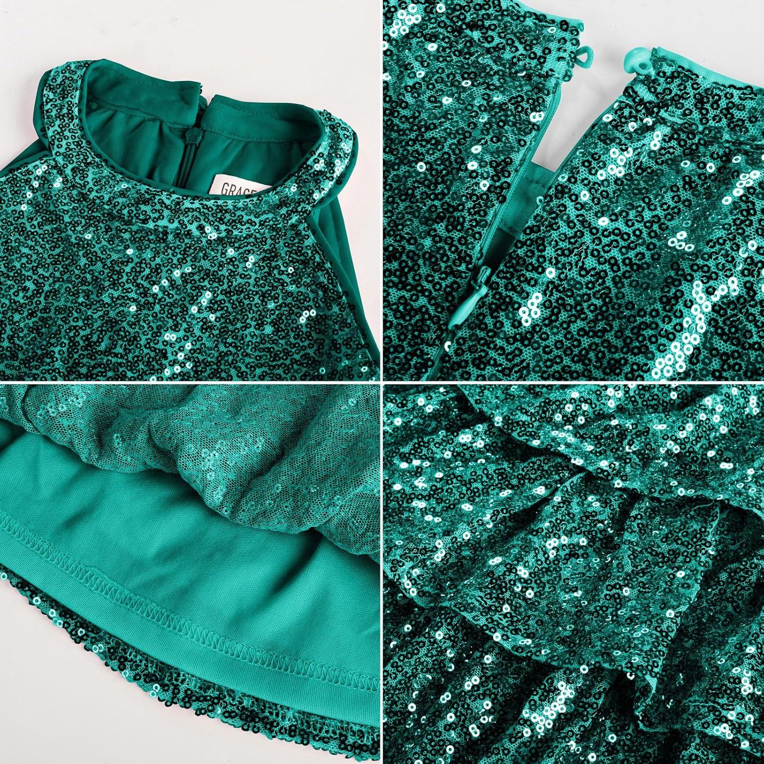 imageGRACE KARIN Girls Sequin Party Dress Kids Sparkly Formal Birthday Teen Special Occasion Fancy Pageant Dresses Size 614Green