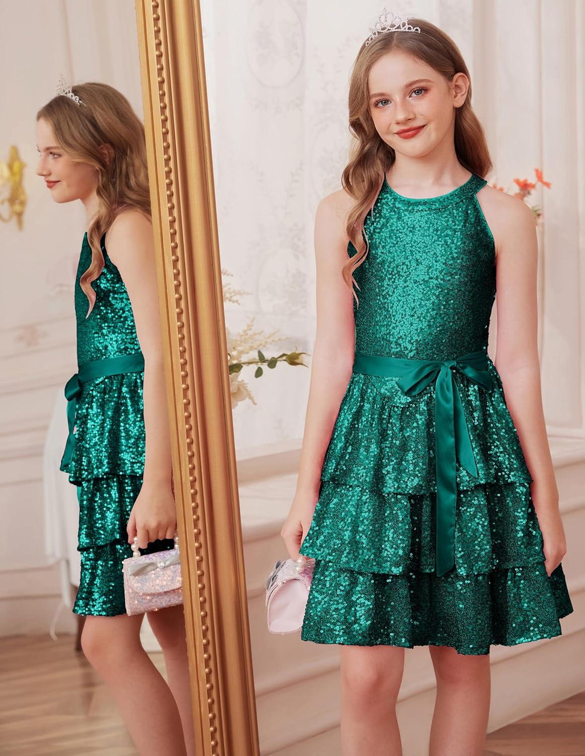 imageGRACE KARIN Girls Sequin Party Dress Kids Sparkly Formal Birthday Teen Special Occasion Fancy Pageant Dresses Size 614Green