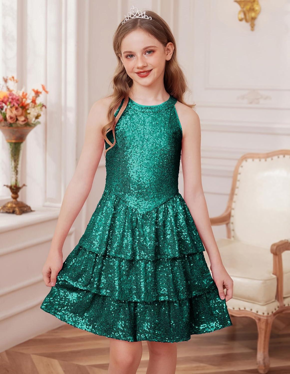 imageGRACE KARIN Girls Sequin Party Dress Kids Sparkly Formal Birthday Teen Special Occasion Fancy Pageant Dresses Size 614Green