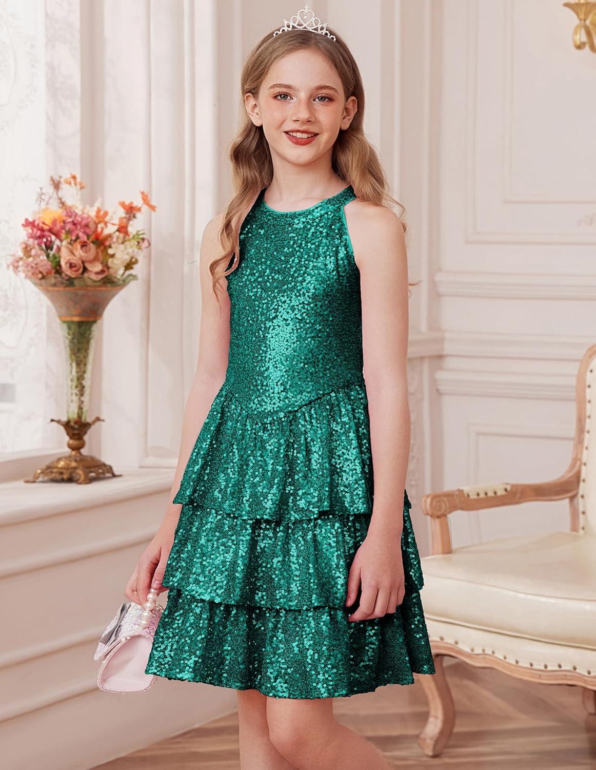imageGRACE KARIN Girls Sequin Party Dress Kids Sparkly Formal Birthday Teen Special Occasion Fancy Pageant Dresses Size 614Green