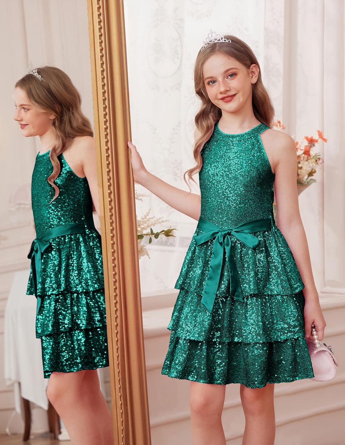 imageGRACE KARIN Girls Sequin Party Dress Kids Sparkly Formal Birthday Teen Special Occasion Fancy Pageant Dresses Size 614Green