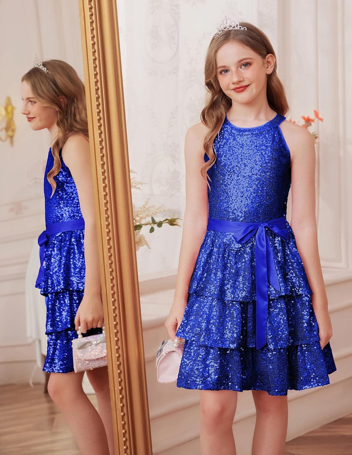 imageGRACE KARIN Girls Sequin Party Dress Kids Sparkly Formal Birthday Teen Special Occasion Fancy Pageant Dresses Size 614Klein Blue