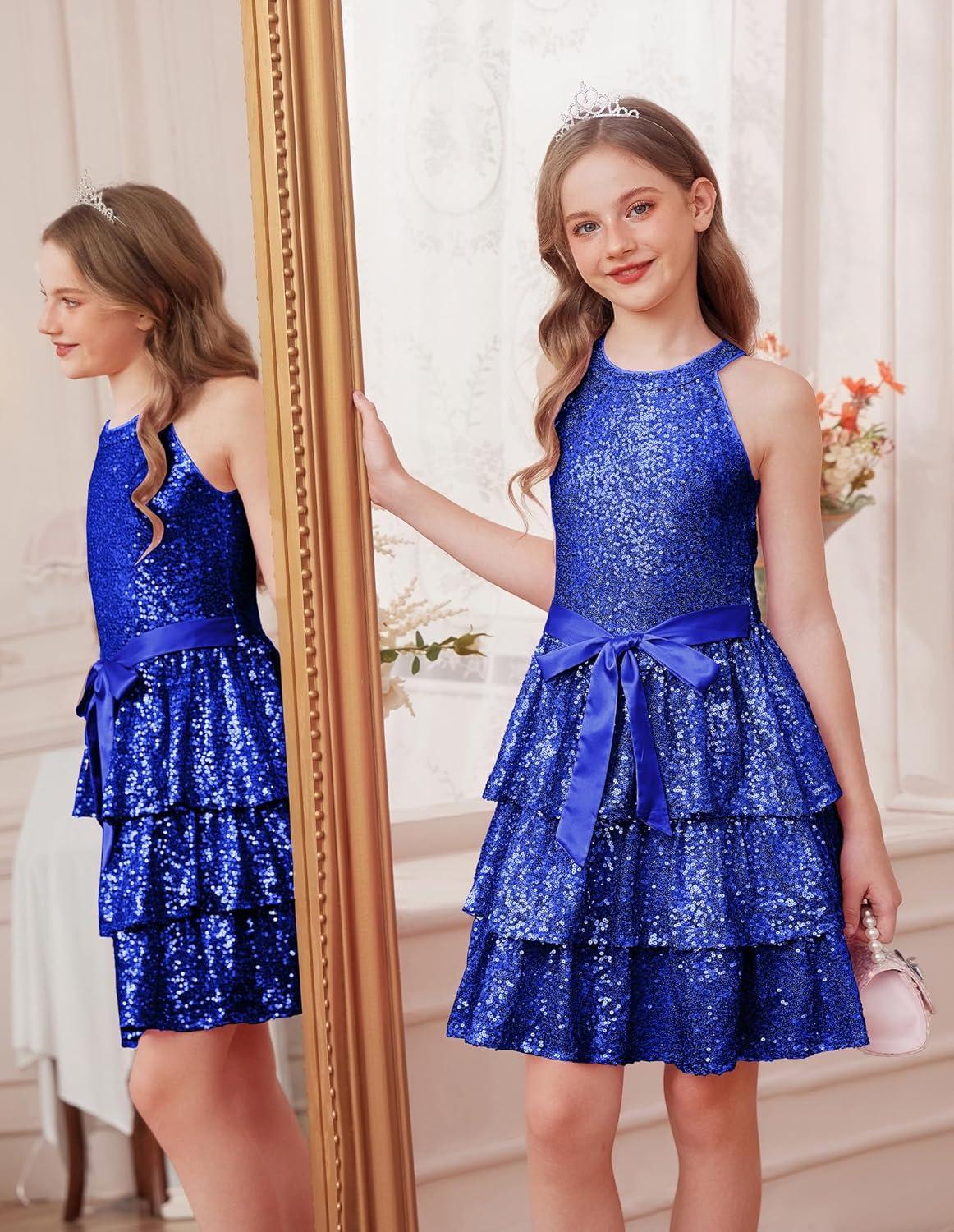 imageGRACE KARIN Girls Sequin Party Dress Kids Sparkly Formal Birthday Teen Special Occasion Fancy Pageant Dresses Size 614Klein Blue