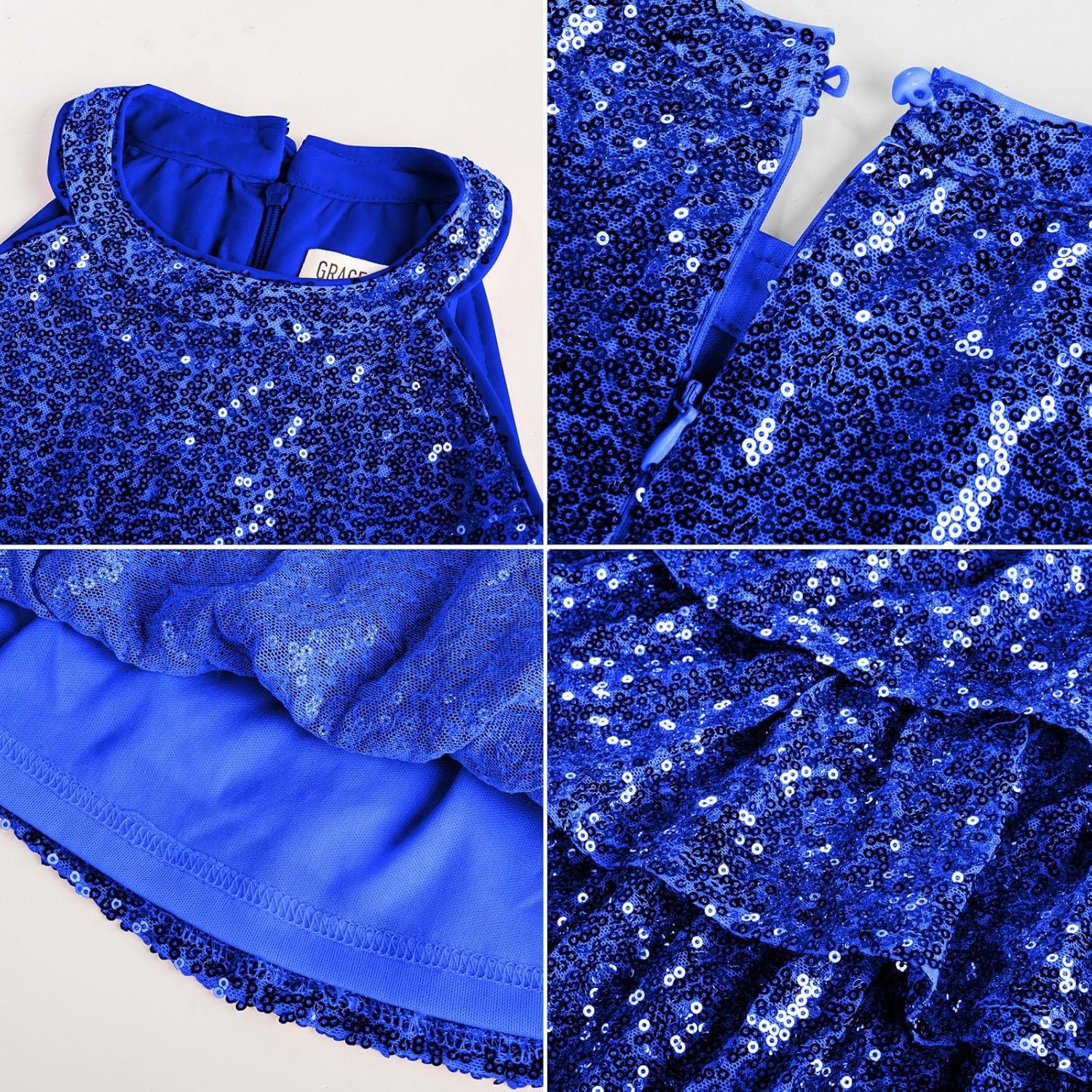 imageGRACE KARIN Girls Sequin Party Dress Kids Sparkly Formal Birthday Teen Special Occasion Fancy Pageant Dresses Size 614Klein Blue
