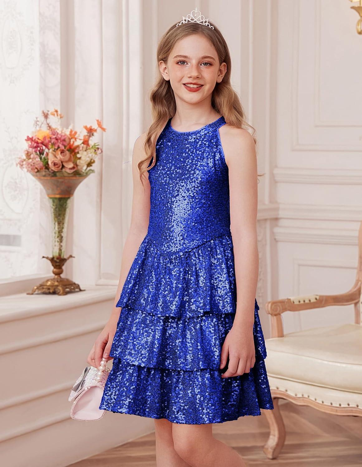 imageGRACE KARIN Girls Sequin Party Dress Kids Sparkly Formal Birthday Teen Special Occasion Fancy Pageant Dresses Size 614Klein Blue
