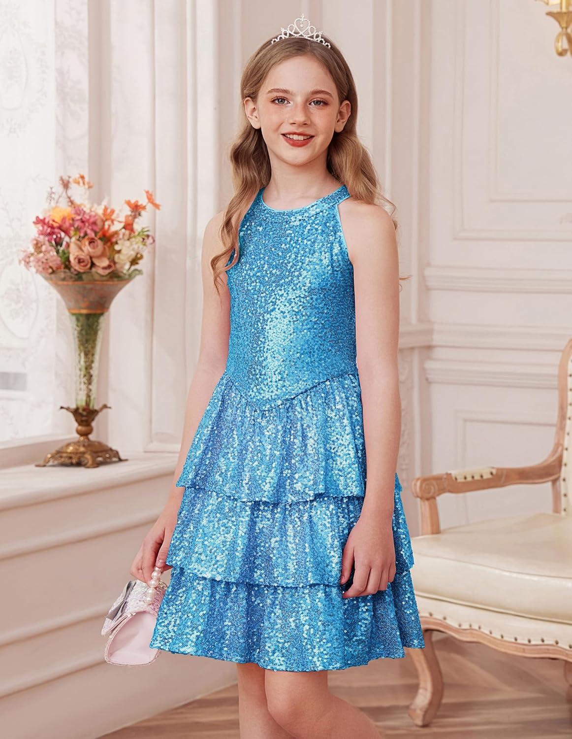 imageGRACE KARIN Girls Sequin Party Dress Kids Sparkly Formal Birthday Teen Special Occasion Fancy Pageant Dresses Size 614Light Blue