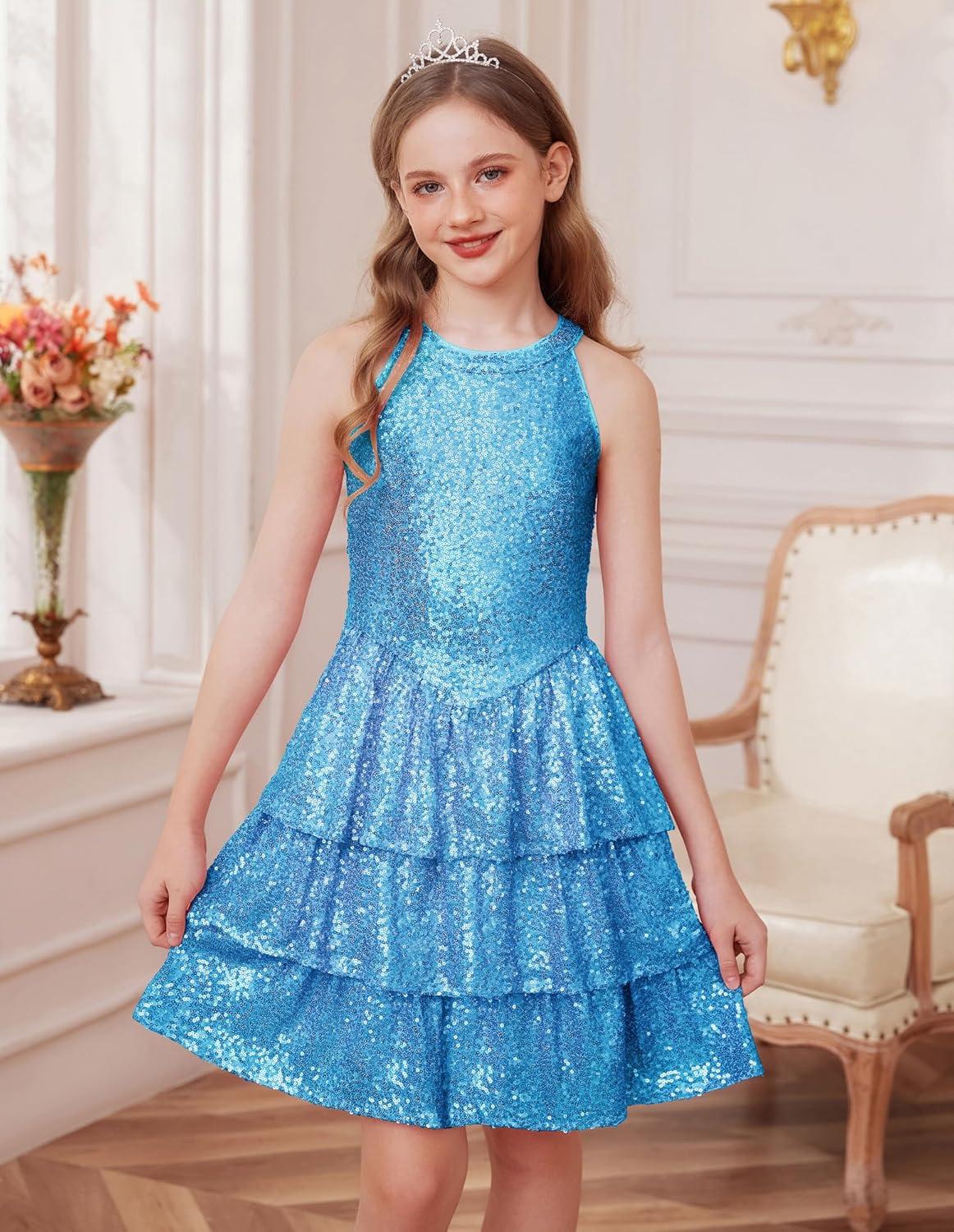 imageGRACE KARIN Girls Sequin Party Dress Kids Sparkly Formal Birthday Teen Special Occasion Fancy Pageant Dresses Size 614Light Blue