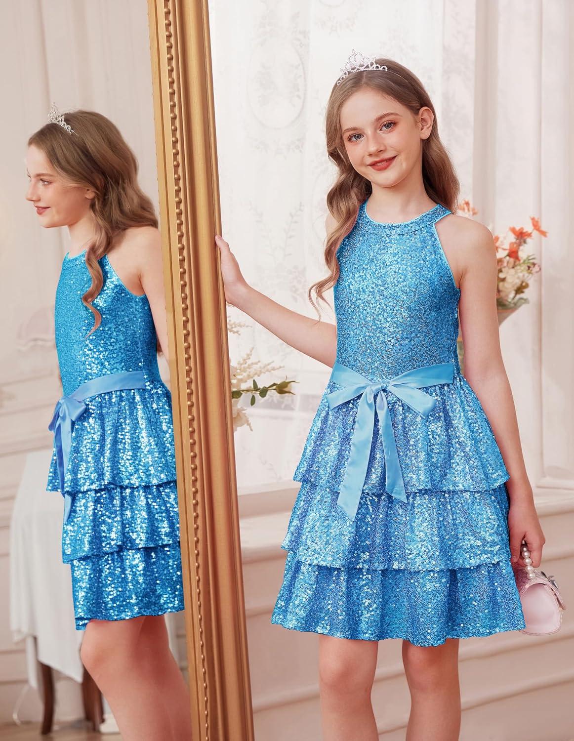 imageGRACE KARIN Girls Sequin Party Dress Kids Sparkly Formal Birthday Teen Special Occasion Fancy Pageant Dresses Size 614Light Blue