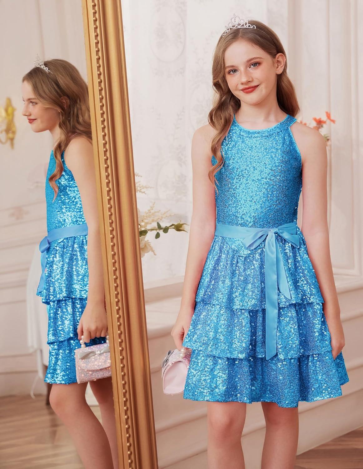 imageGRACE KARIN Girls Sequin Party Dress Kids Sparkly Formal Birthday Teen Special Occasion Fancy Pageant Dresses Size 614Light Blue
