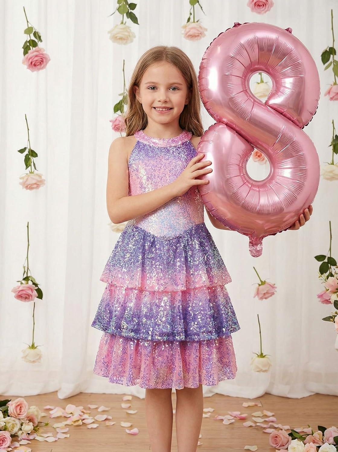 imageGRACE KARIN Girls Sequin Party Dress Kids Sparkly Formal Birthday Teen Special Occasion Fancy Pageant Dresses Size 614Magic Purple