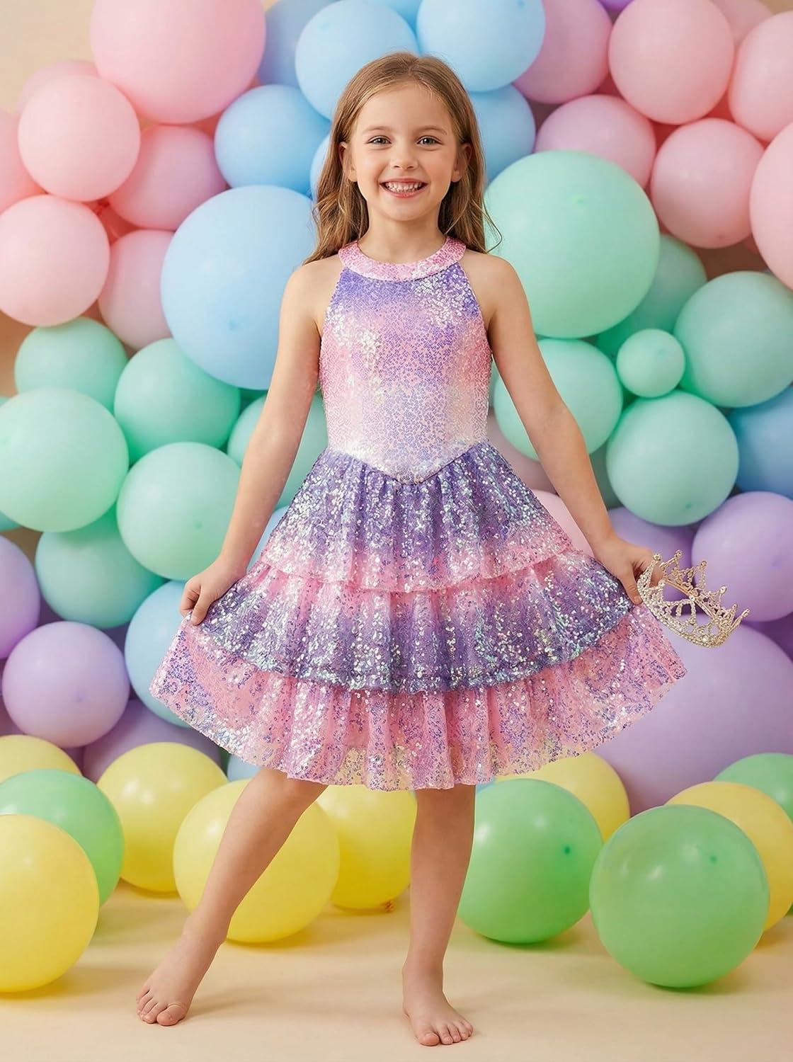 imageGRACE KARIN Girls Sequin Party Dress Kids Sparkly Formal Birthday Teen Special Occasion Fancy Pageant Dresses Size 614Magic Purple