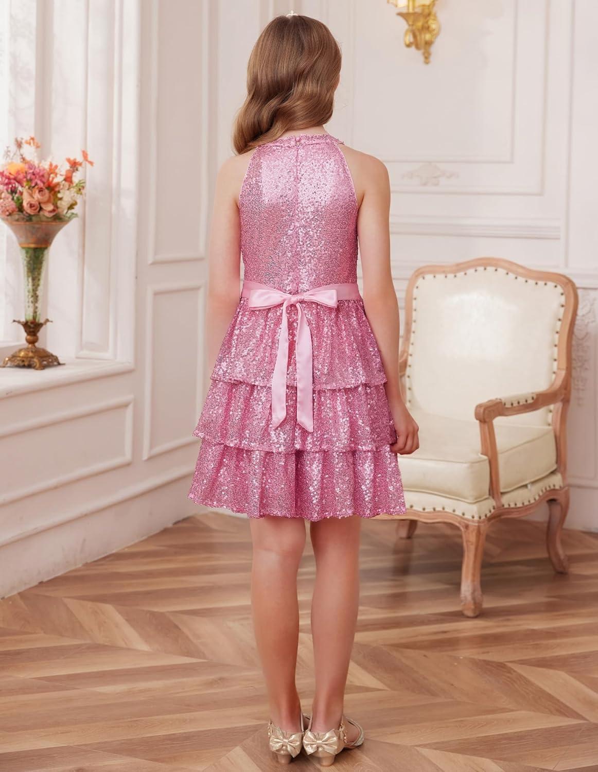 imageGRACE KARIN Girls Sequin Party Dress Kids Sparkly Formal Birthday Teen Special Occasion Fancy Pageant Dresses Size 614Pink