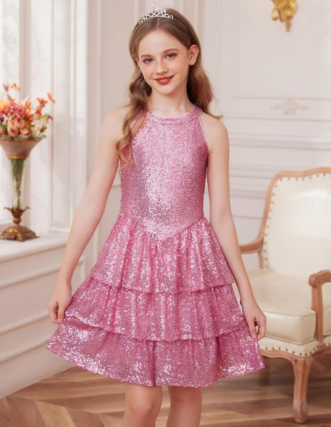 imageGRACE KARIN Girls Sequin Party Dress Kids Sparkly Formal Birthday Teen Special Occasion Fancy Pageant Dresses Size 614Pink