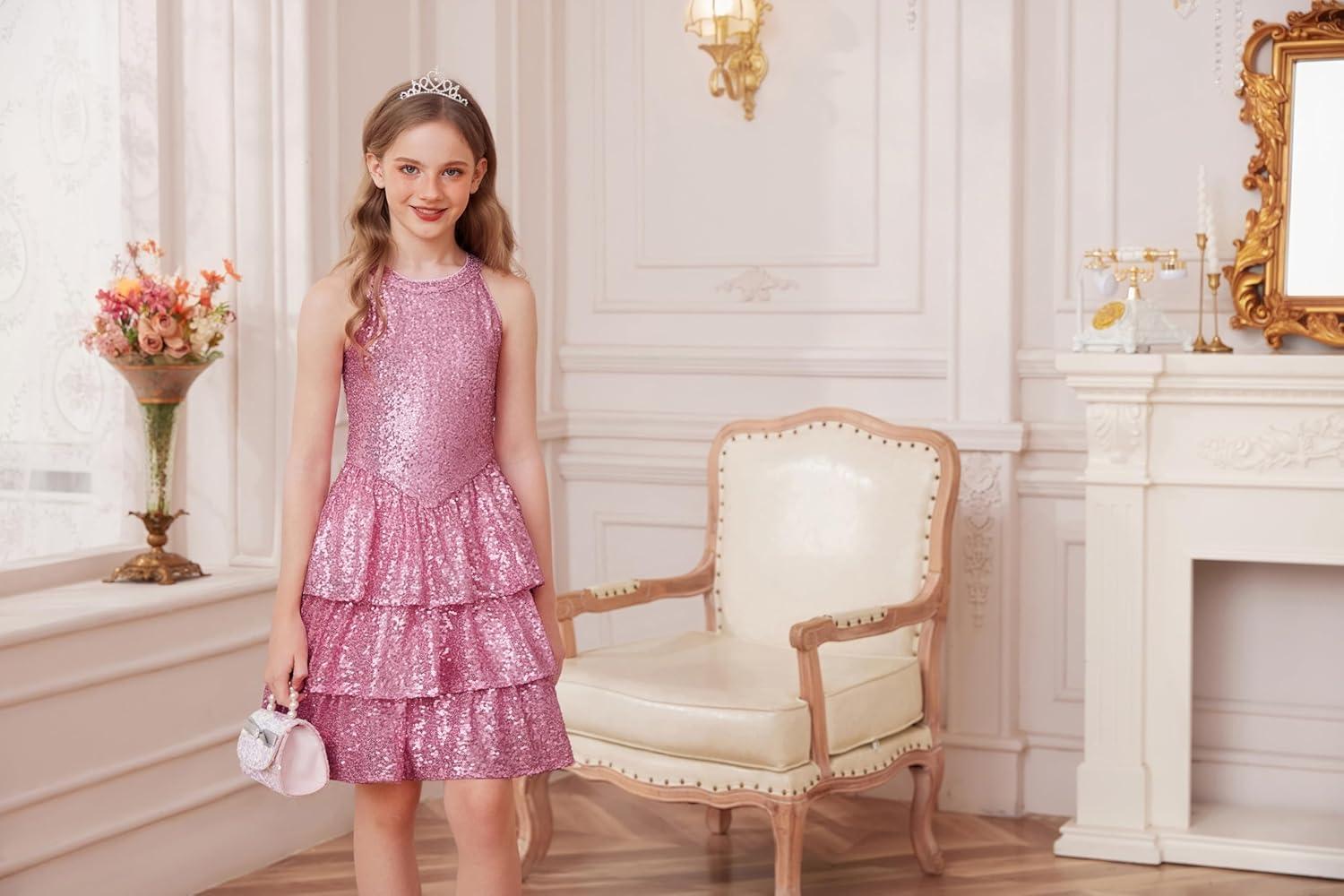 imageGRACE KARIN Girls Sequin Party Dress Kids Sparkly Formal Birthday Teen Special Occasion Fancy Pageant Dresses Size 614Pink