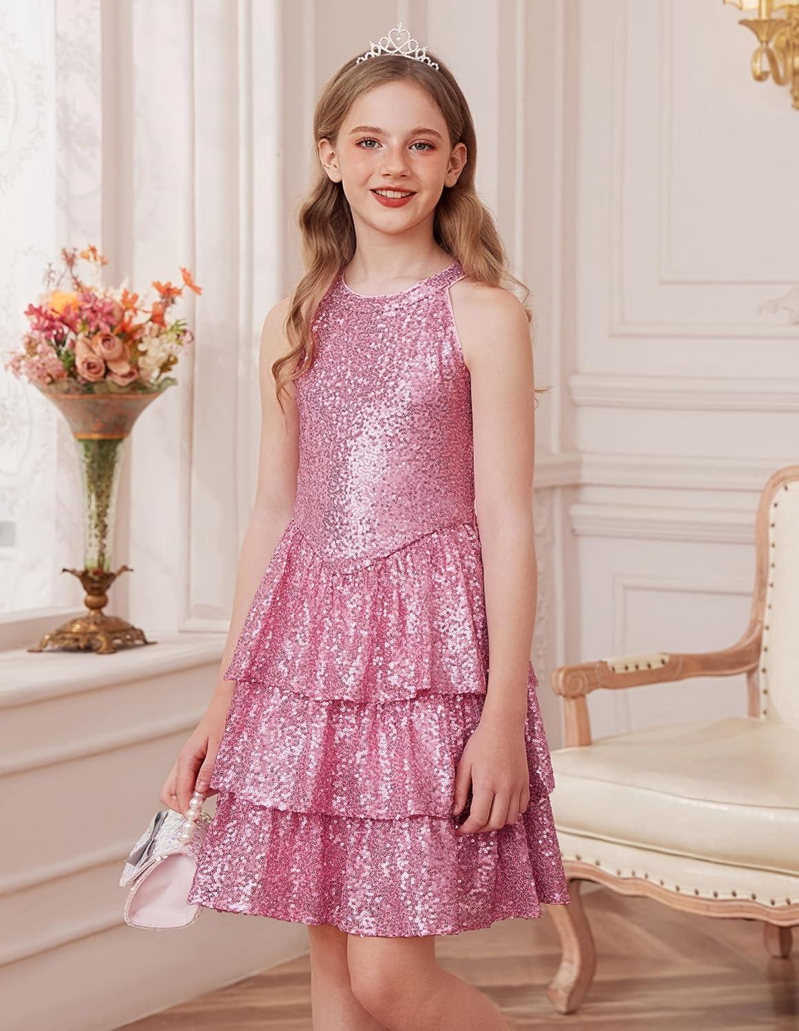 imageGRACE KARIN Girls Sequin Party Dress Kids Sparkly Formal Birthday Teen Special Occasion Fancy Pageant Dresses Size 614Pink