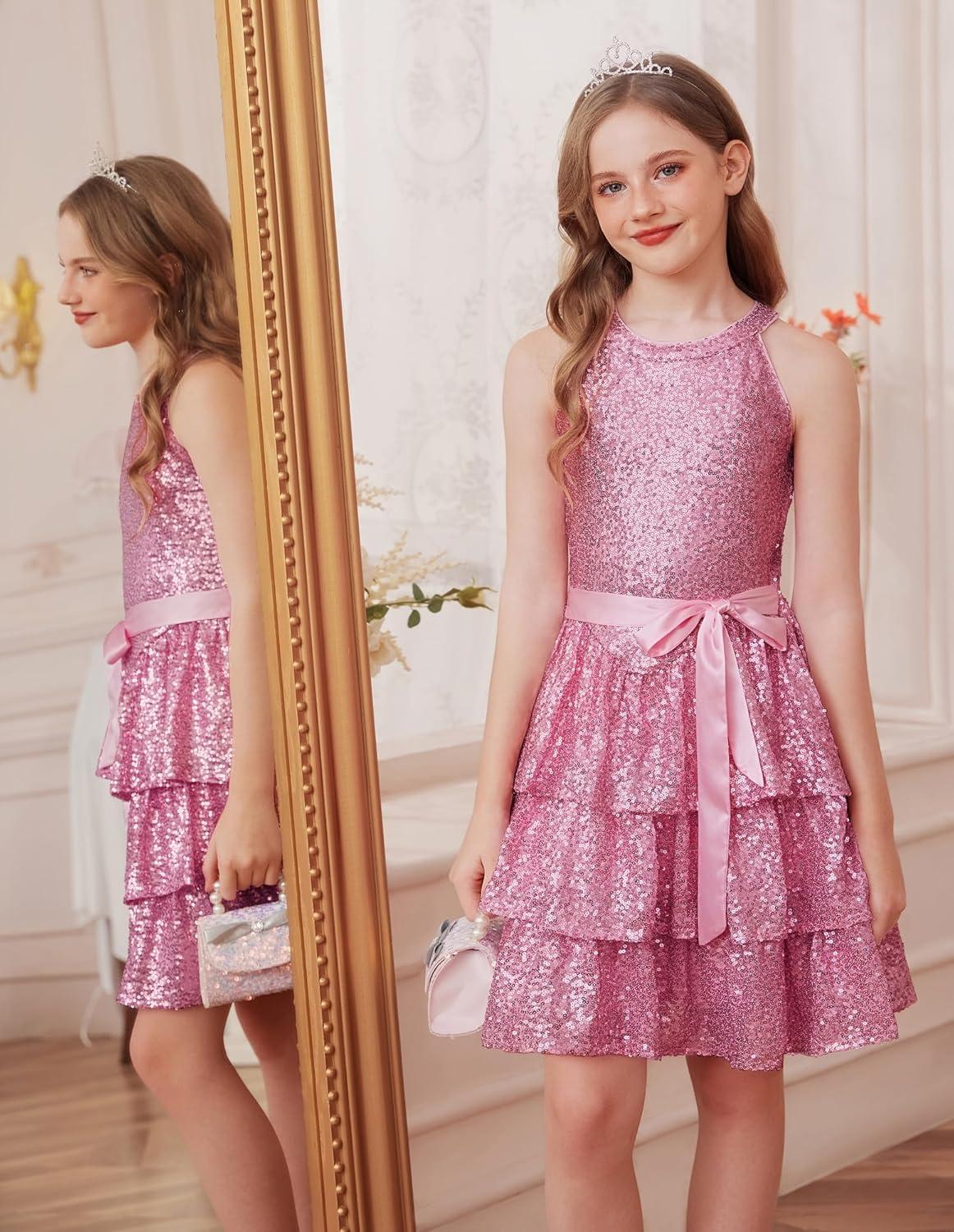 imageGRACE KARIN Girls Sequin Party Dress Kids Sparkly Formal Birthday Teen Special Occasion Fancy Pageant Dresses Size 614Pink