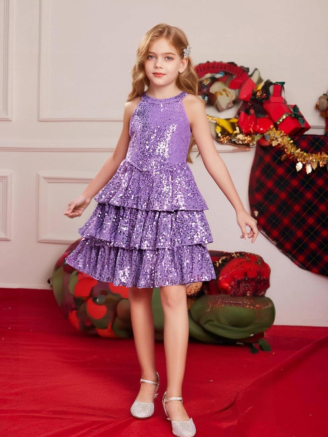 imageGRACE KARIN Girls Sequin Party Dress Kids Sparkly Formal Birthday Teen Special Occasion Fancy Pageant Dresses Size 614Purple