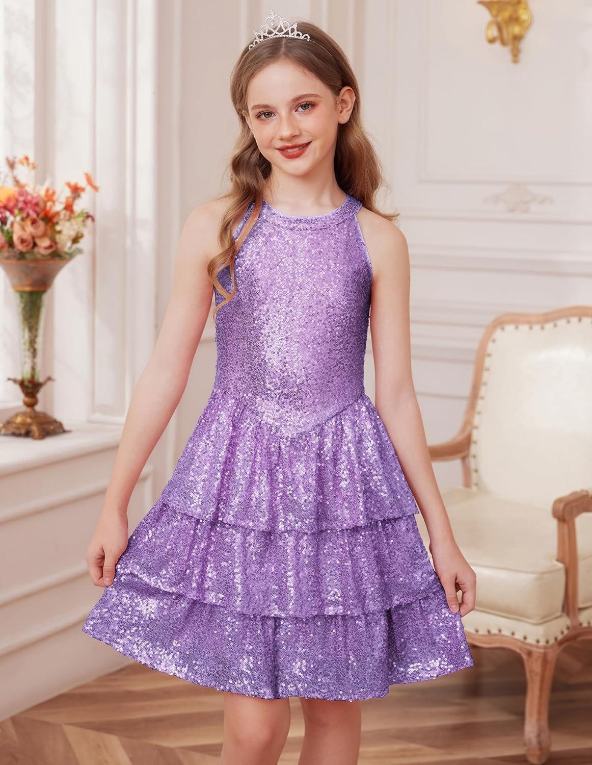 imageGRACE KARIN Girls Sequin Party Dress Kids Sparkly Formal Birthday Teen Special Occasion Fancy Pageant Dresses Size 614Purple