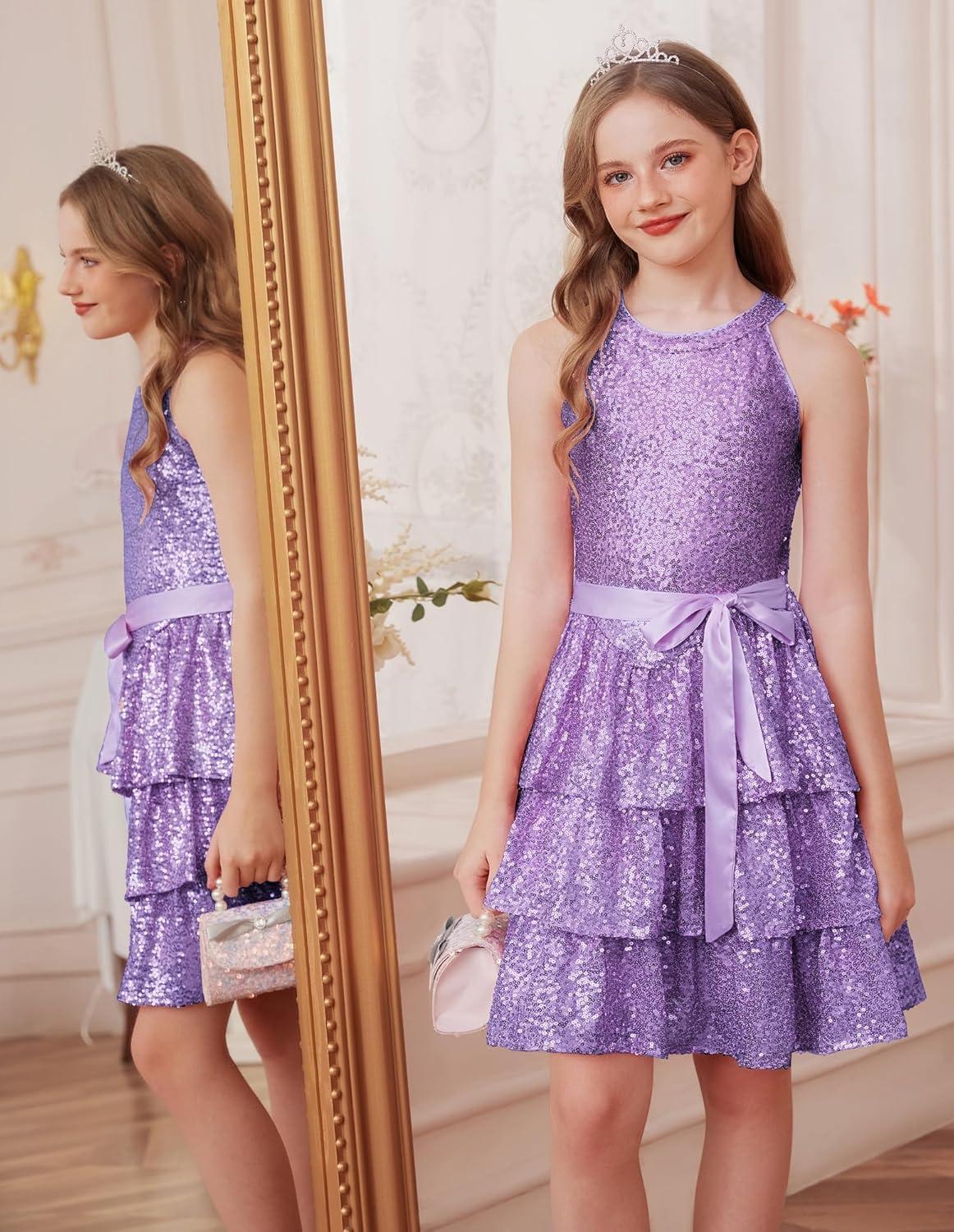 imageGRACE KARIN Girls Sequin Party Dress Kids Sparkly Formal Birthday Teen Special Occasion Fancy Pageant Dresses Size 614Purple