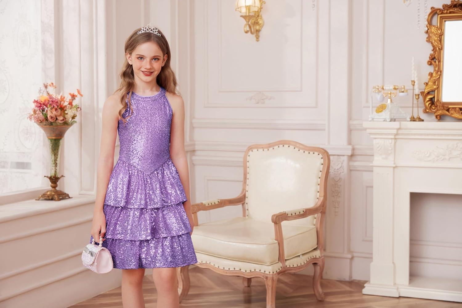imageGRACE KARIN Girls Sequin Party Dress Kids Sparkly Formal Birthday Teen Special Occasion Fancy Pageant Dresses Size 614Purple