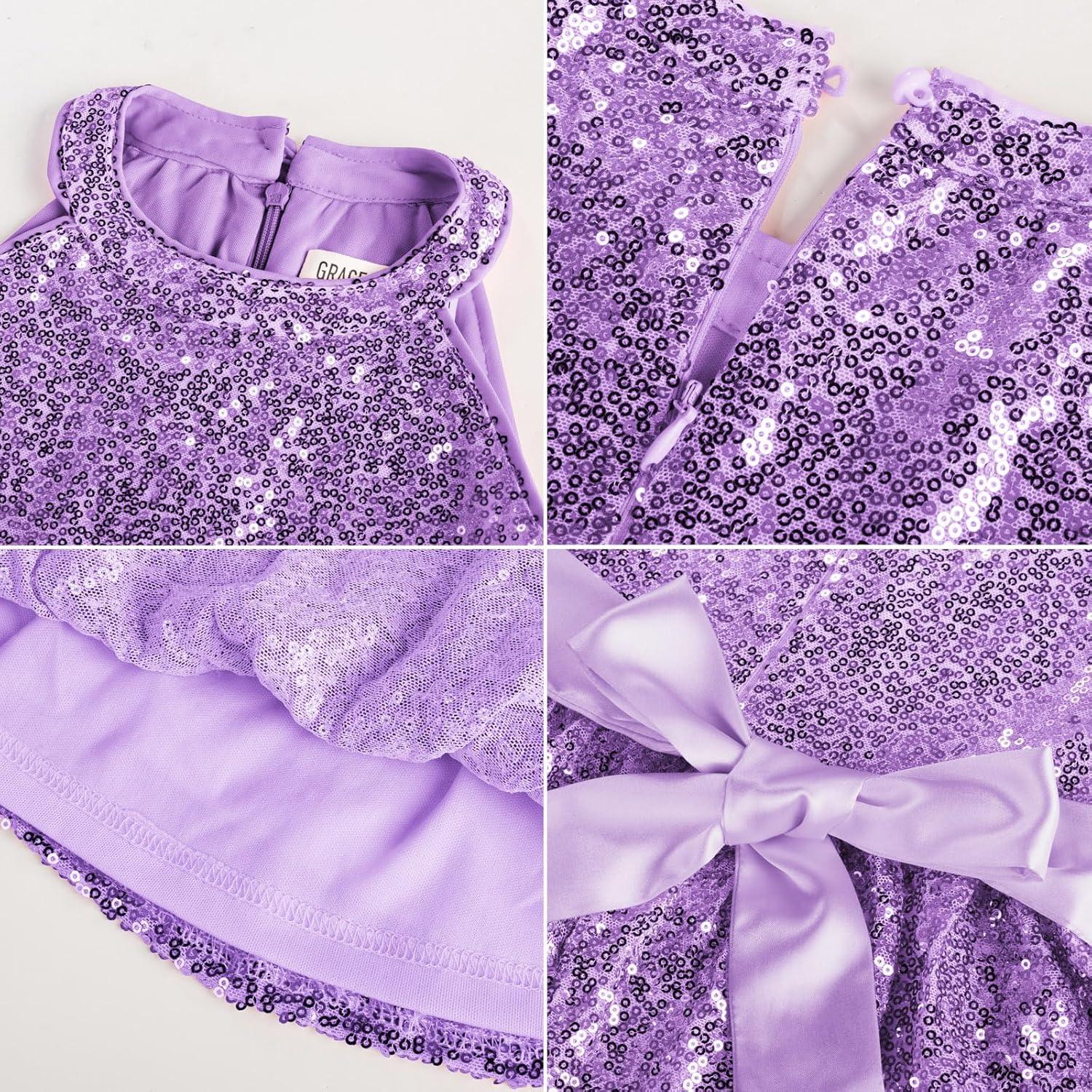 imageGRACE KARIN Girls Sequin Party Dress Kids Sparkly Formal Birthday Teen Special Occasion Fancy Pageant Dresses Size 614Purple