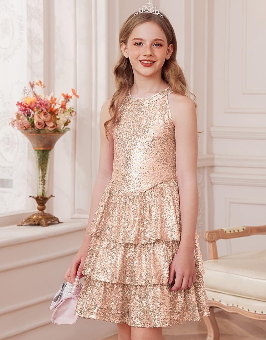 imageGRACE KARIN Girls Sequin Party Dress Kids Sparkly Formal Birthday Teen Special Occasion Fancy Pageant Dresses Size 614Rose Gold