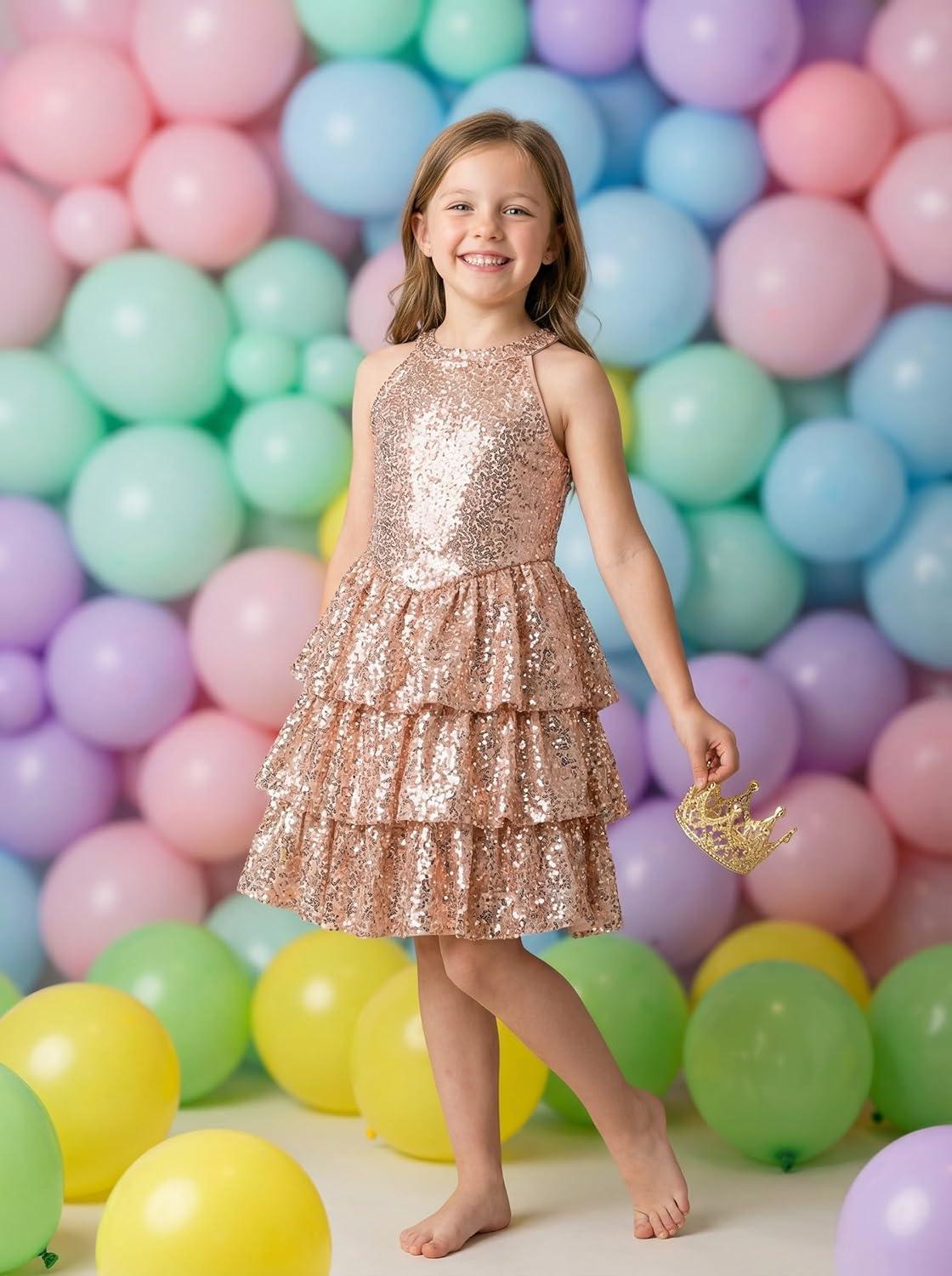 imageGRACE KARIN Girls Sequin Party Dress Kids Sparkly Formal Birthday Teen Special Occasion Fancy Pageant Dresses Size 614Rose Gold