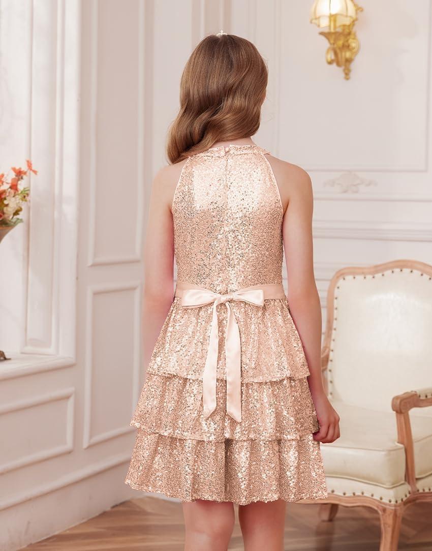 imageGRACE KARIN Girls Sequin Party Dress Kids Sparkly Formal Birthday Teen Special Occasion Fancy Pageant Dresses Size 614Rose Gold