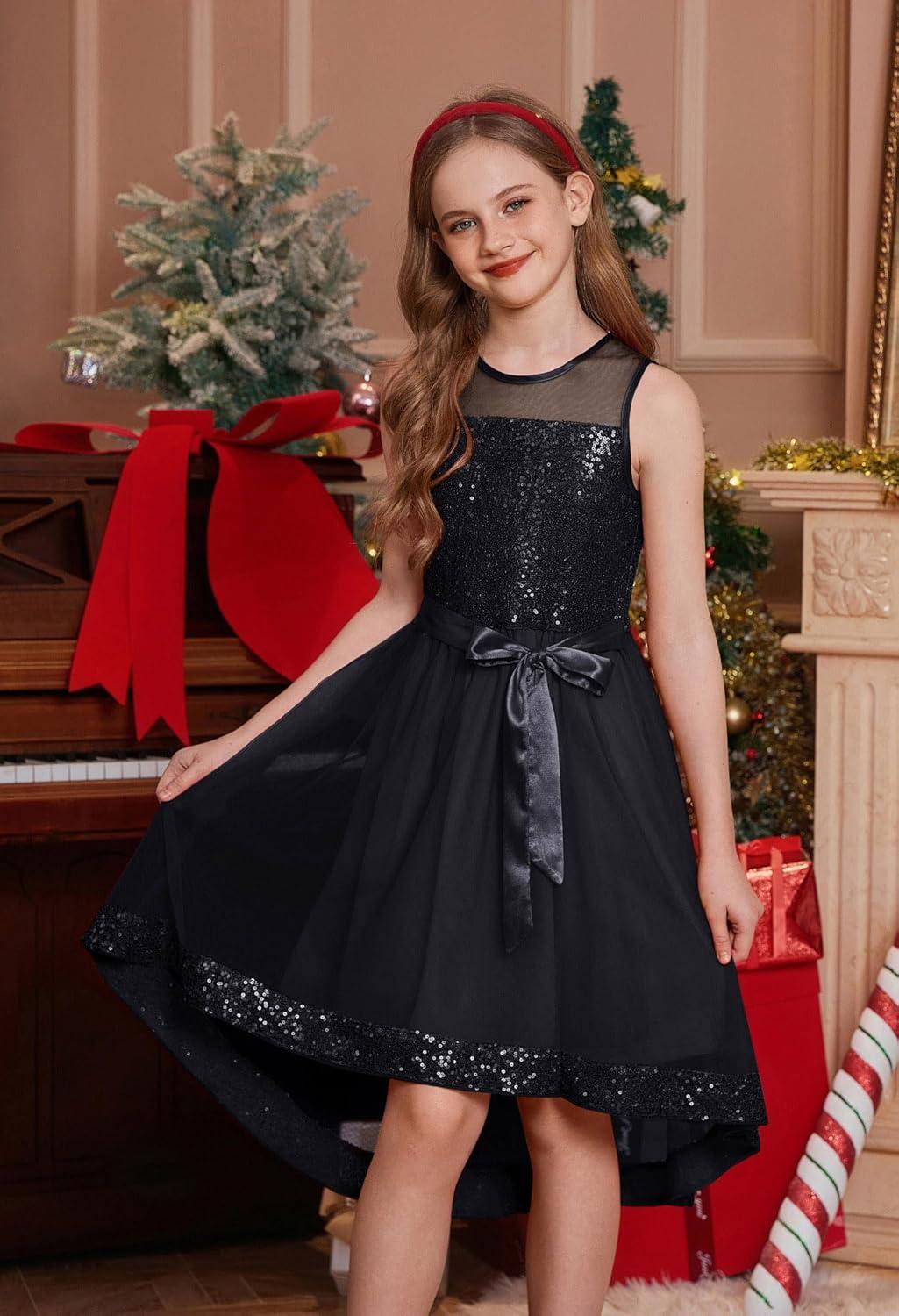 imageGRACE KARIN Girls Sequin Party Formal Dress Wedding Guest Sparkle Fancy Birthday Tulle High Low Prom Dresses 614 YearsBlack