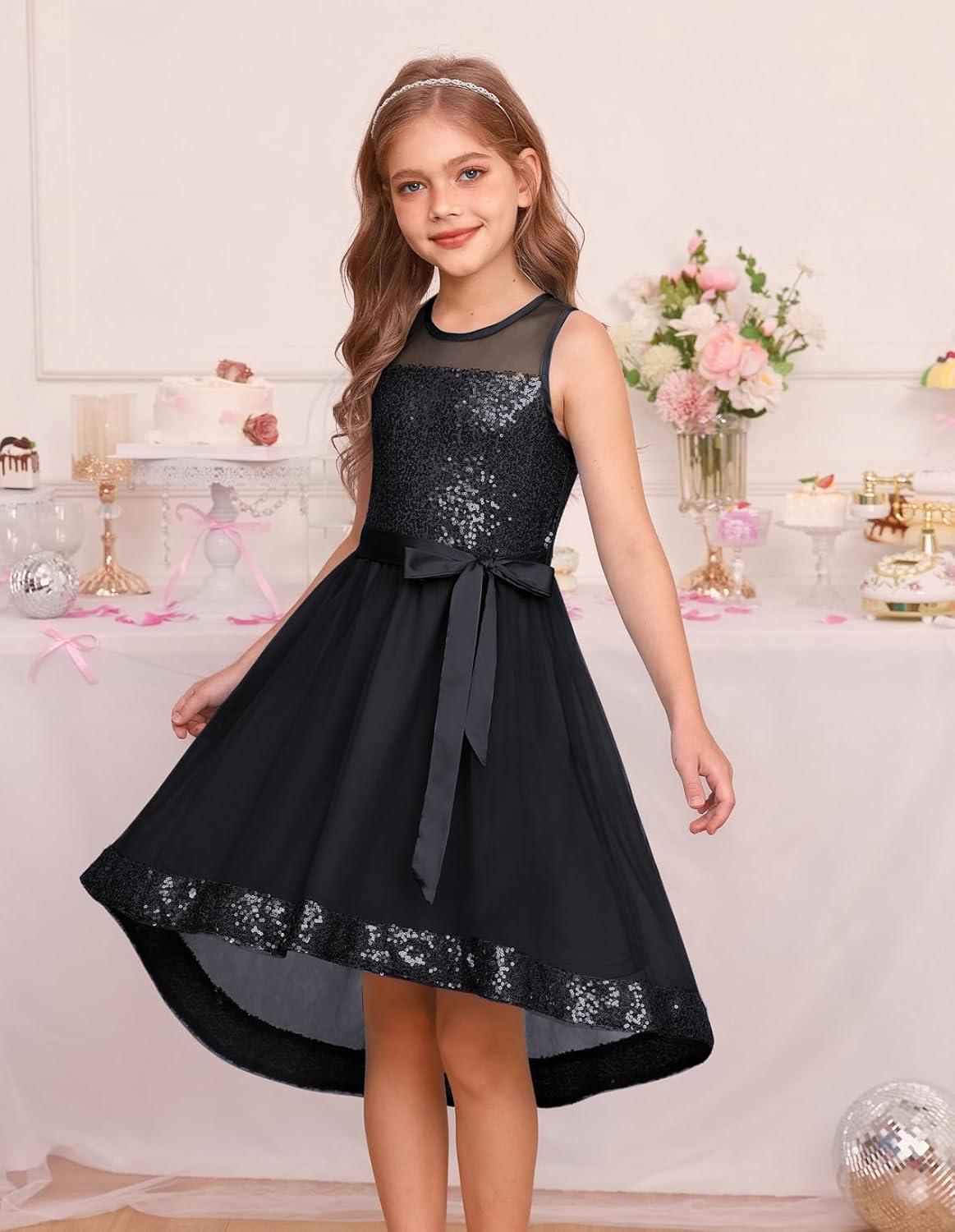 imageGRACE KARIN Girls Sequin Party Formal Dress Wedding Guest Sparkle Fancy Birthday Tulle High Low Prom Dresses 614 YearsBlack