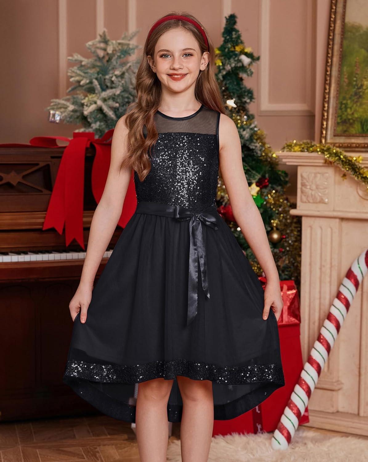 imageGRACE KARIN Girls Sequin Party Formal Dress Wedding Guest Sparkle Fancy Birthday Tulle High Low Prom Dresses 614 YearsBlack