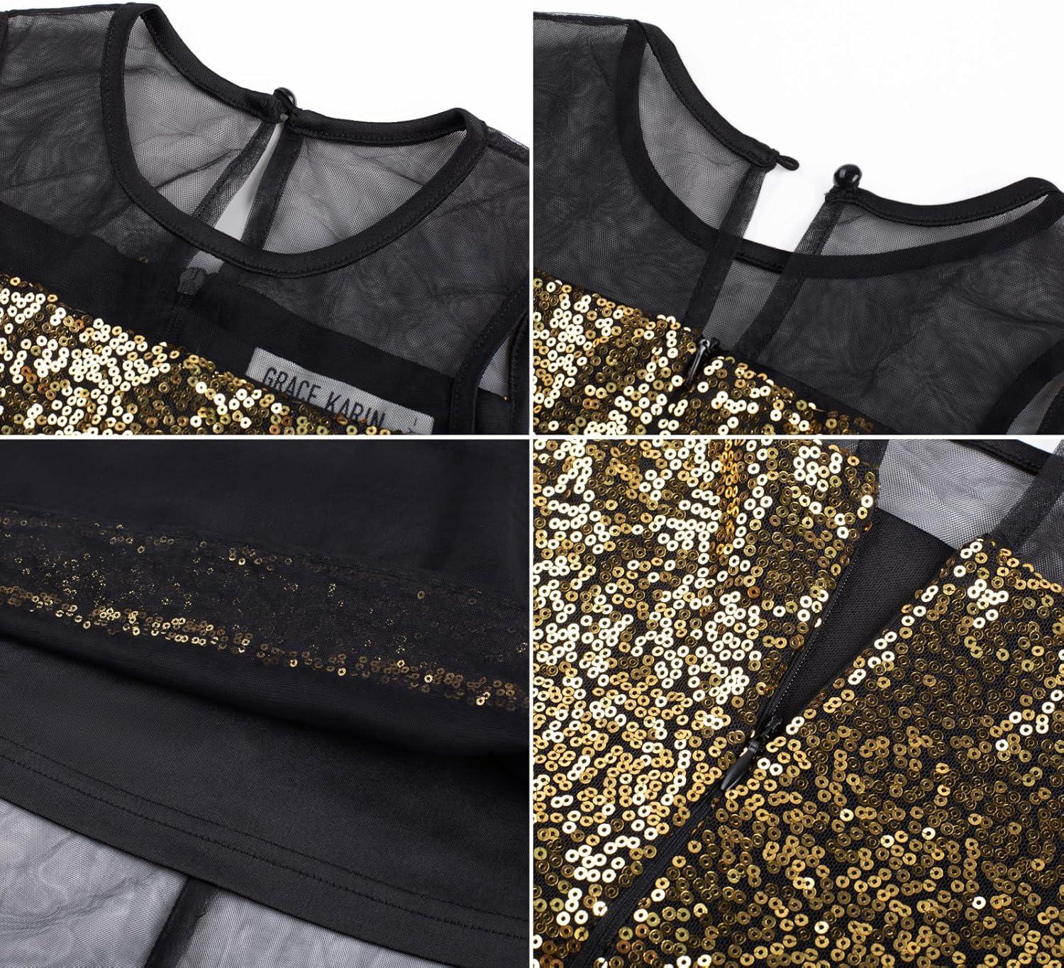 imageGRACE KARIN Girls Sequin Party Formal Dress Wedding Guest Sparkle Fancy Birthday Tulle High Low Prom Dresses 614 YearsBlackgold