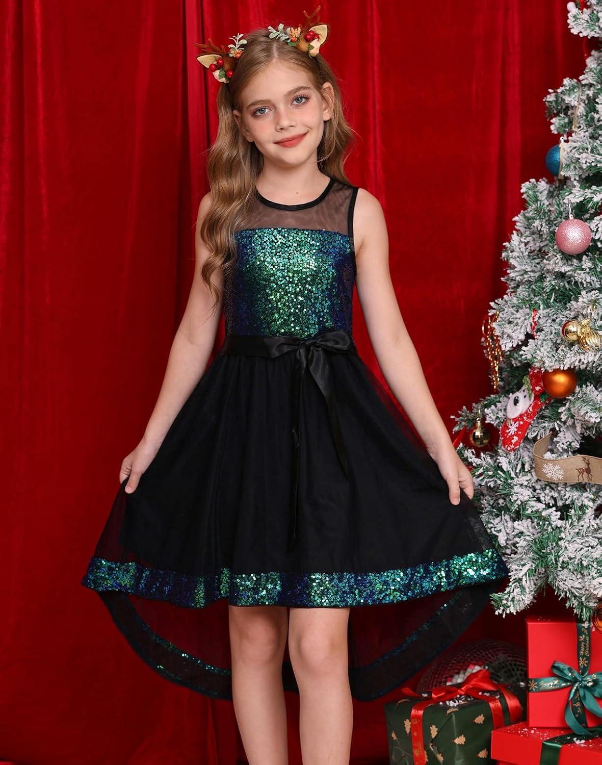 imageGRACE KARIN Girls Sequin Party Formal Dress Wedding Guest Sparkle Fancy Birthday Tulle High Low Prom Dresses 614 YearsBlackgreen