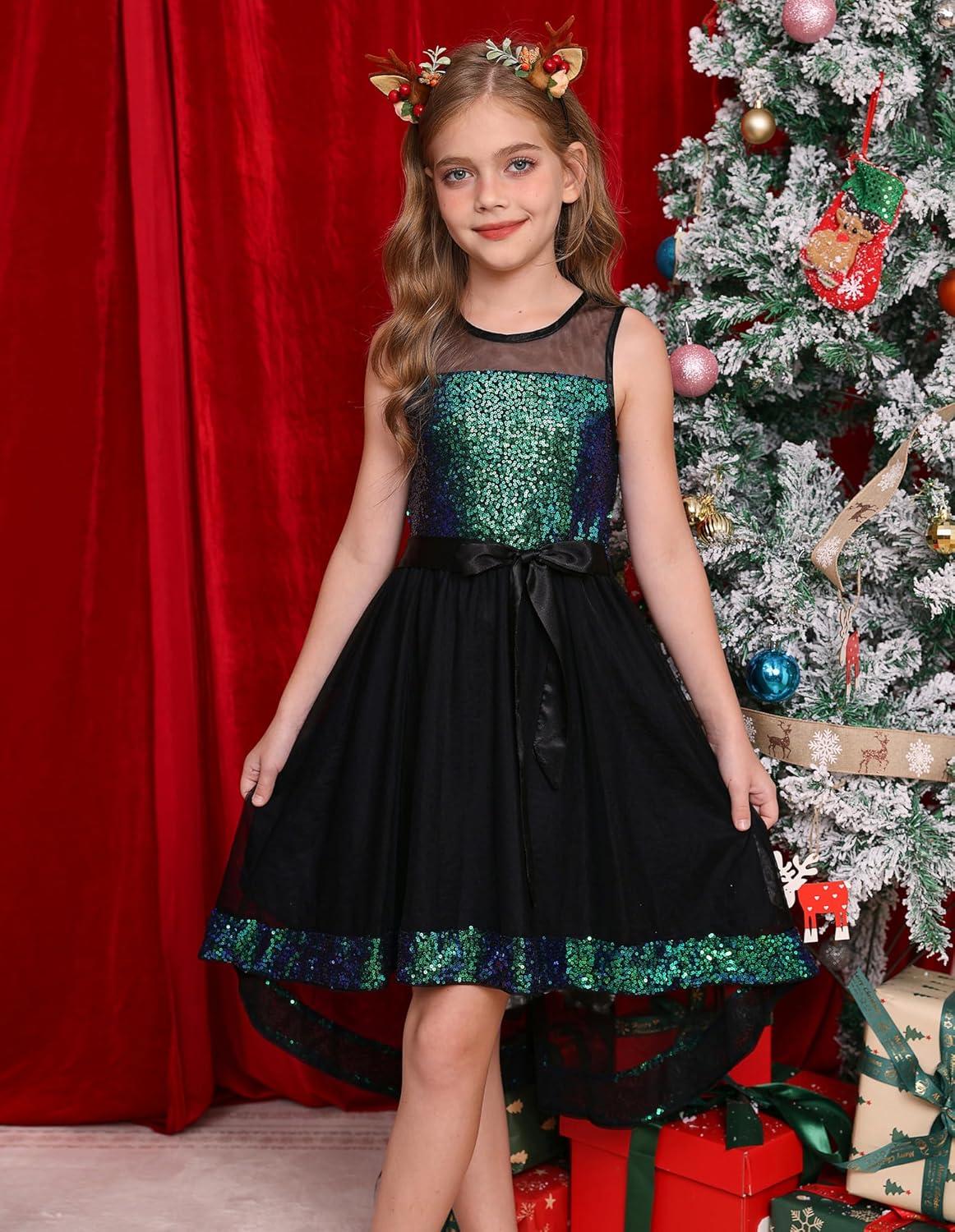 imageGRACE KARIN Girls Sequin Party Formal Dress Wedding Guest Sparkle Fancy Birthday Tulle High Low Prom Dresses 614 YearsBlackgreen