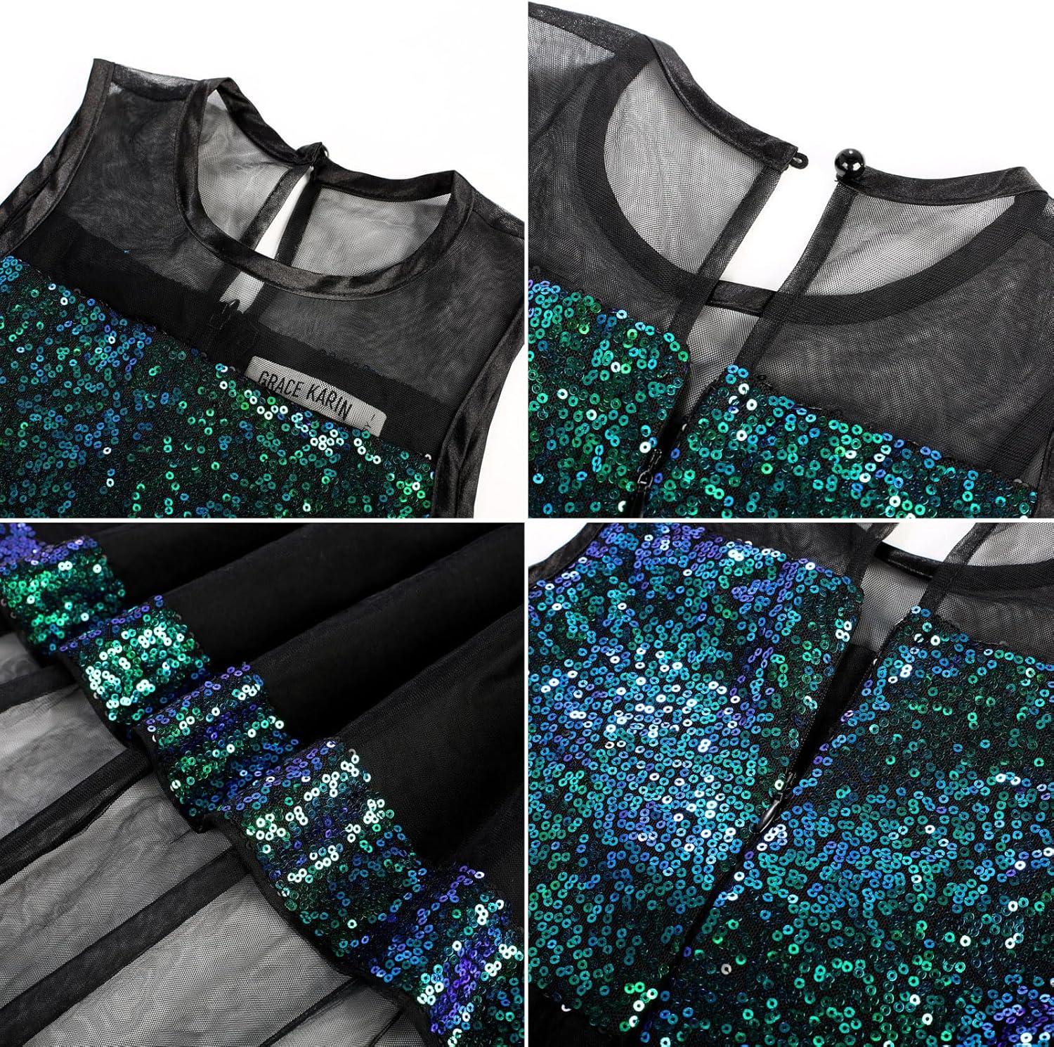 imageGRACE KARIN Girls Sequin Party Formal Dress Wedding Guest Sparkle Fancy Birthday Tulle High Low Prom Dresses 614 YearsBlackgreen
