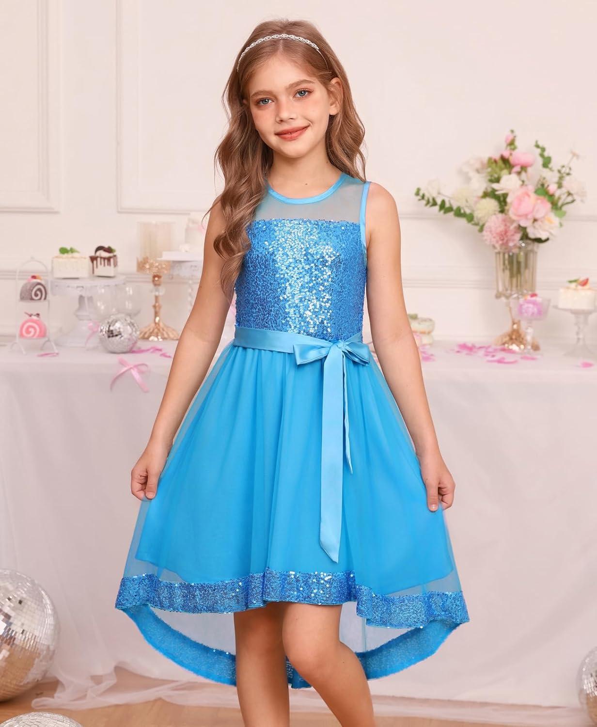 imageGRACE KARIN Girls Sequin Party Formal Dress Wedding Guest Sparkle Fancy Birthday Tulle High Low Prom Dresses 614 YearsBlue