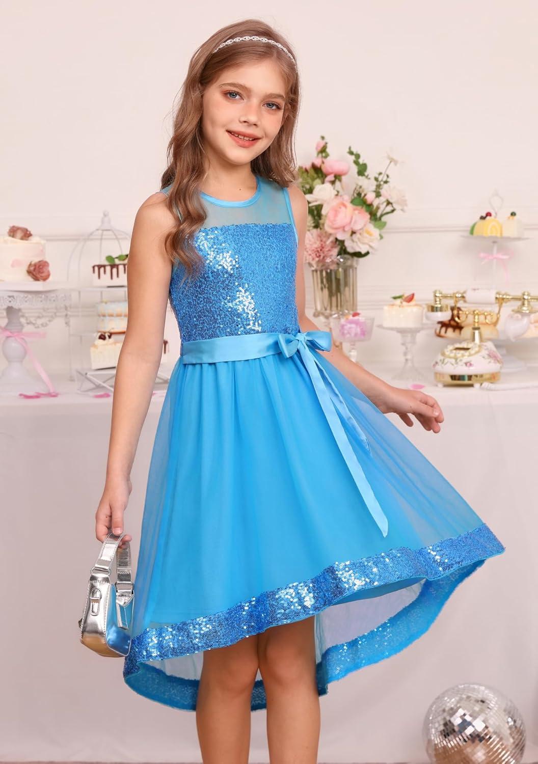 imageGRACE KARIN Girls Sequin Party Formal Dress Wedding Guest Sparkle Fancy Birthday Tulle High Low Prom Dresses 614 YearsBlue